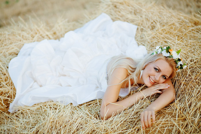 Bride in hay stack