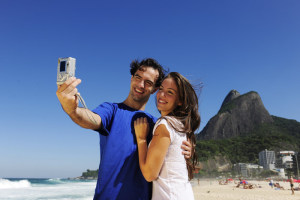 tourist couple in Rio de Janeiro taking a photo