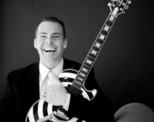 Groom with Guitar in Black and White